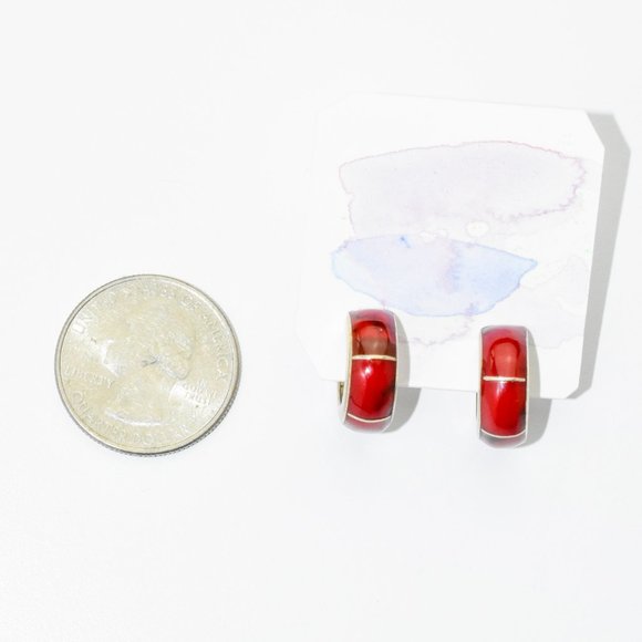 Red Huggie Hoop Earrings - Picture 1 of 5